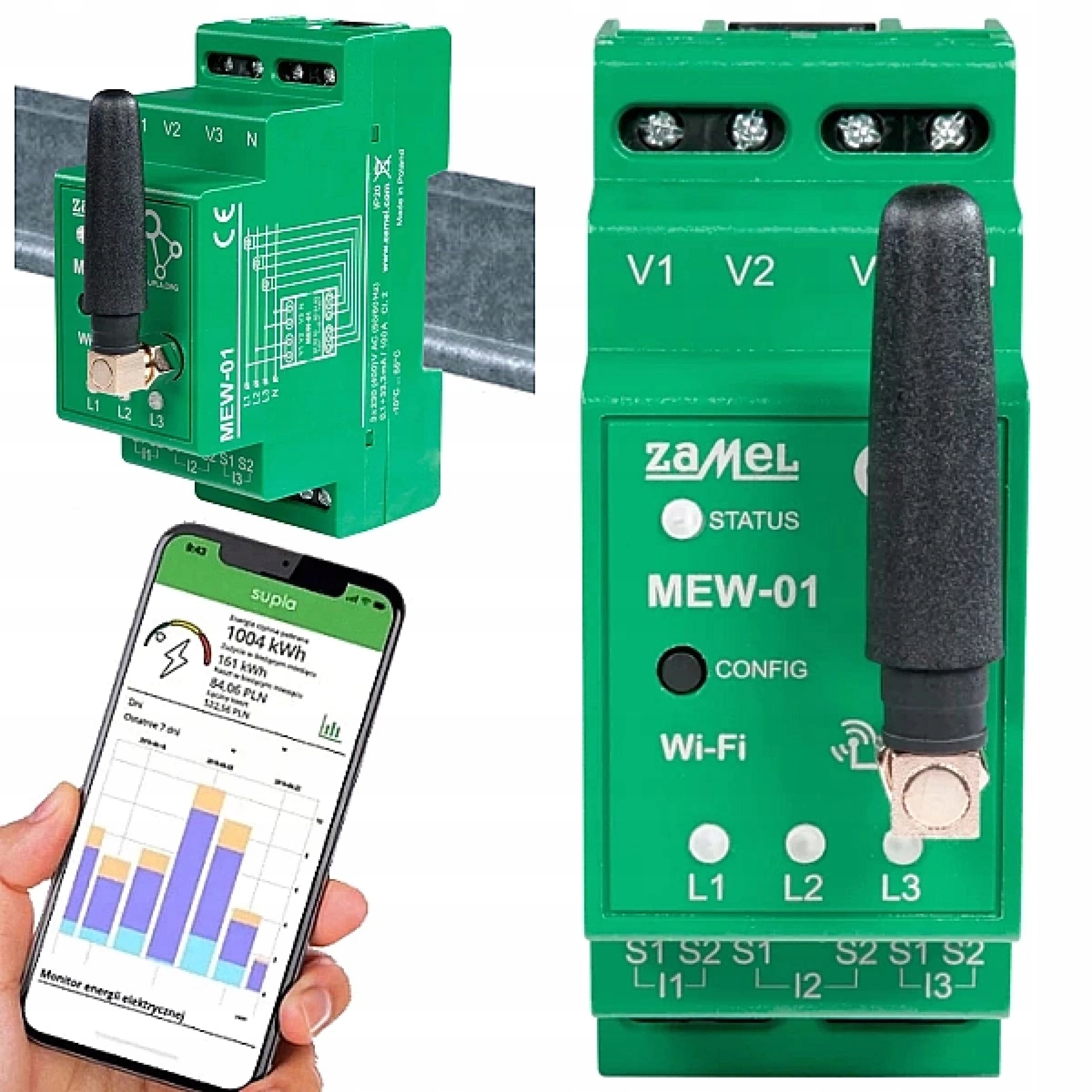 Monitor spotreby elektrickej energie 3F Supla WiFi Bez prúdových transformátorov