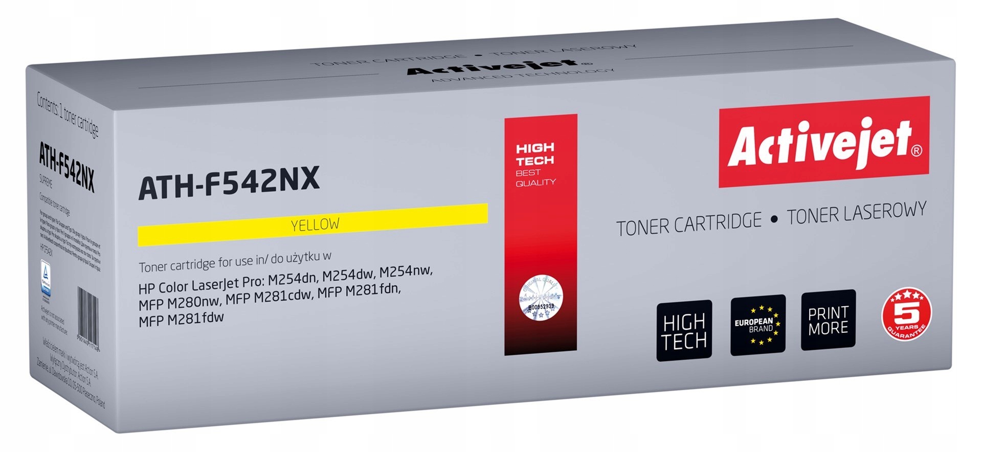 Toner Activejet ATH-F542NX (zamiennik Hp 540 CF542X; Supreme; 2500 stron; ż