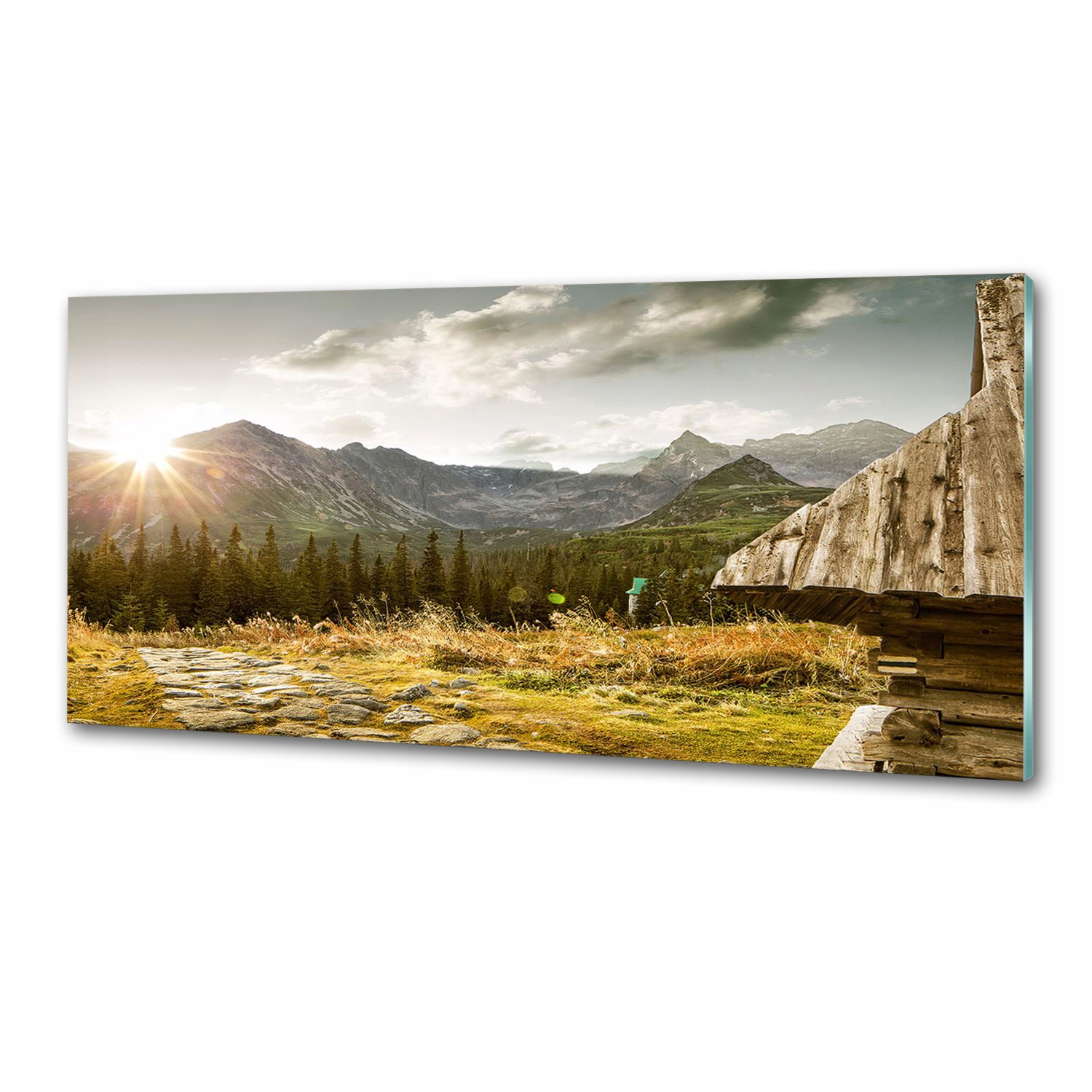 Panel dekor sklo Dom v horách 125x50 cm Lepidlo