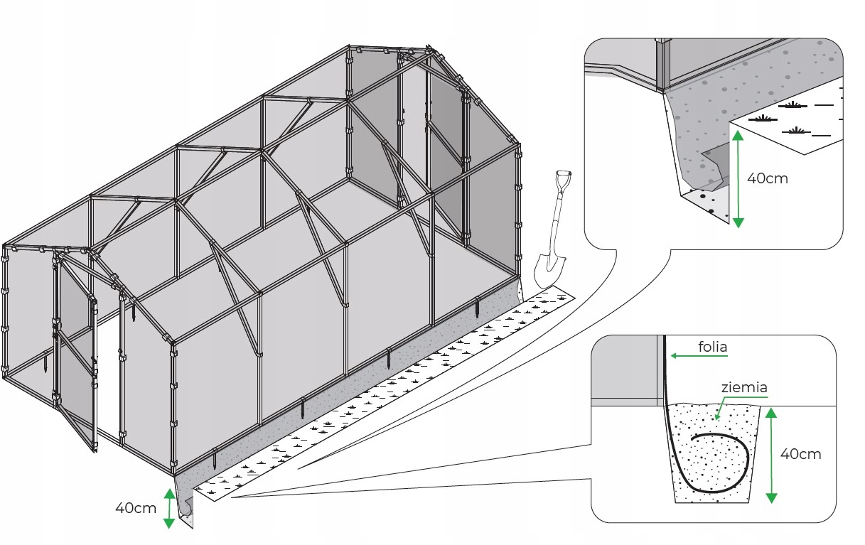 Tunel foliowy ogrodowy 2x4 200x400 8 m2 POLSKI PRODUCENT PTF + 5 X NASIONA Szerokość produktu 201 cm