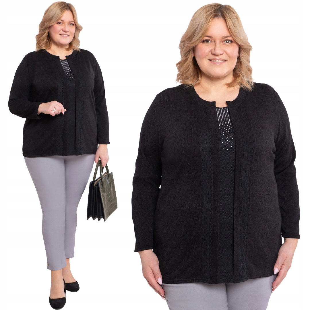 Černá svetrová halenka s krystaly plus size velikost 60/62