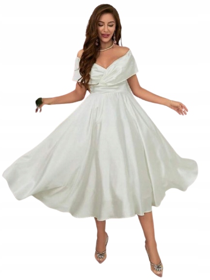 Shein Bílé Svatební Šaty S Asymetrickým Výstřihem A Rukávem 36 11JI