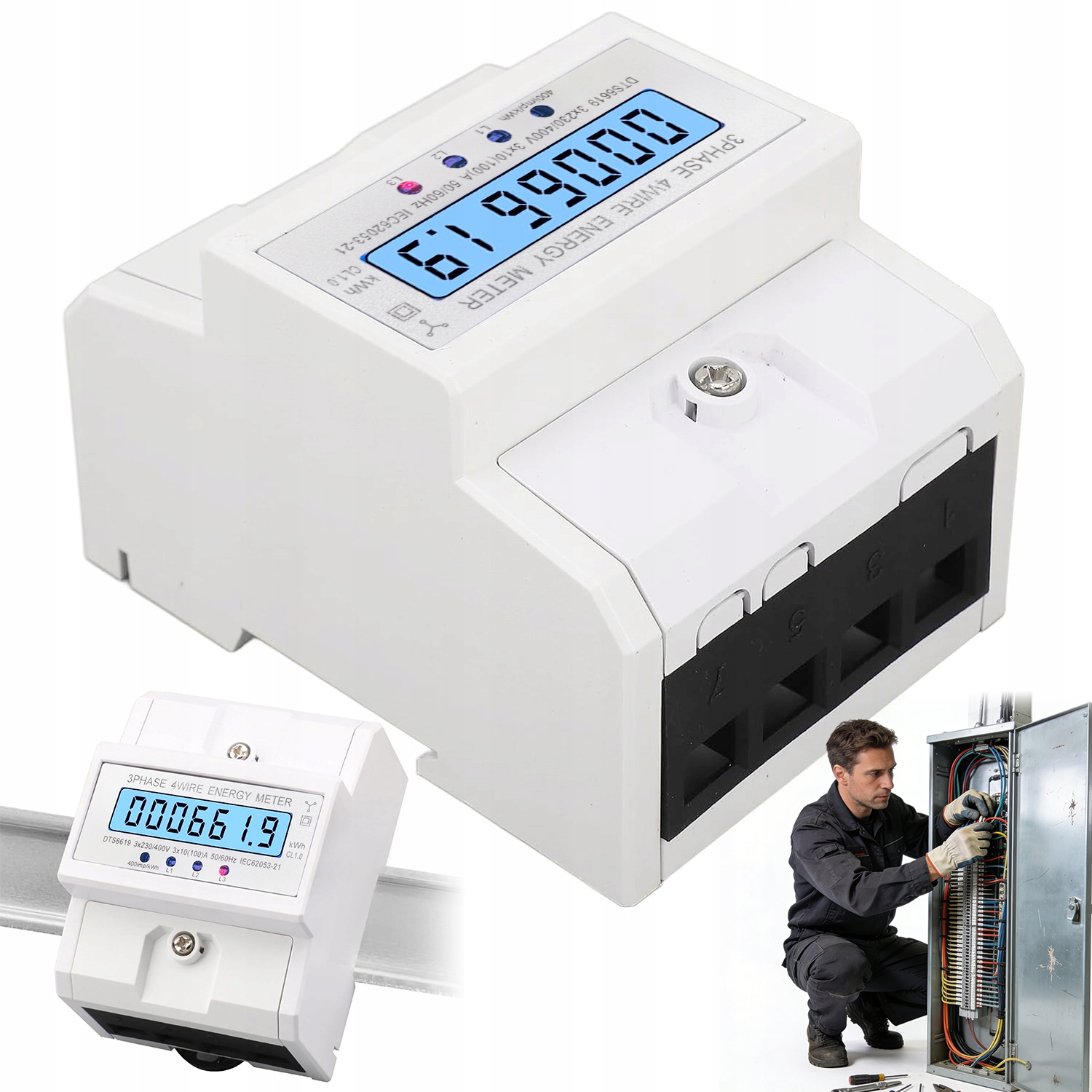 3-FÁZOVÝ Elektroměr LCD, Montáž Na 35 MM Din Lištu, Vysoká Přesnost