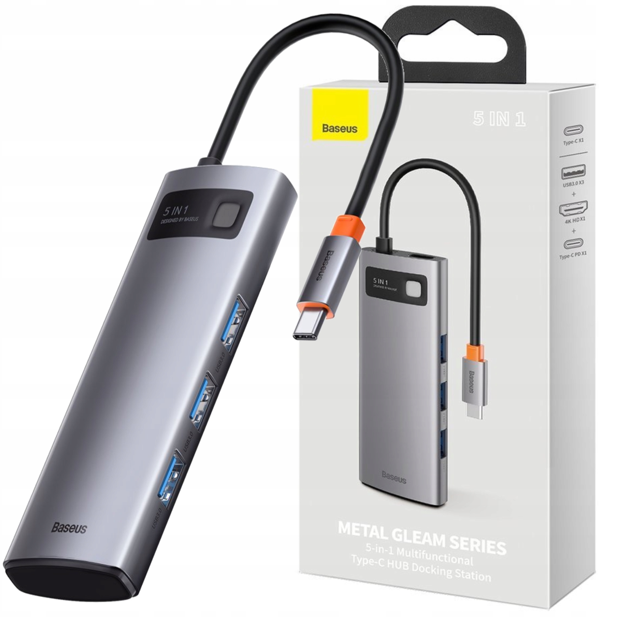 Baseus Hub Adapter Rozbočovač 5v1 Usb-c na 3x Usb 3.0 Hdmi Usb-c Pd