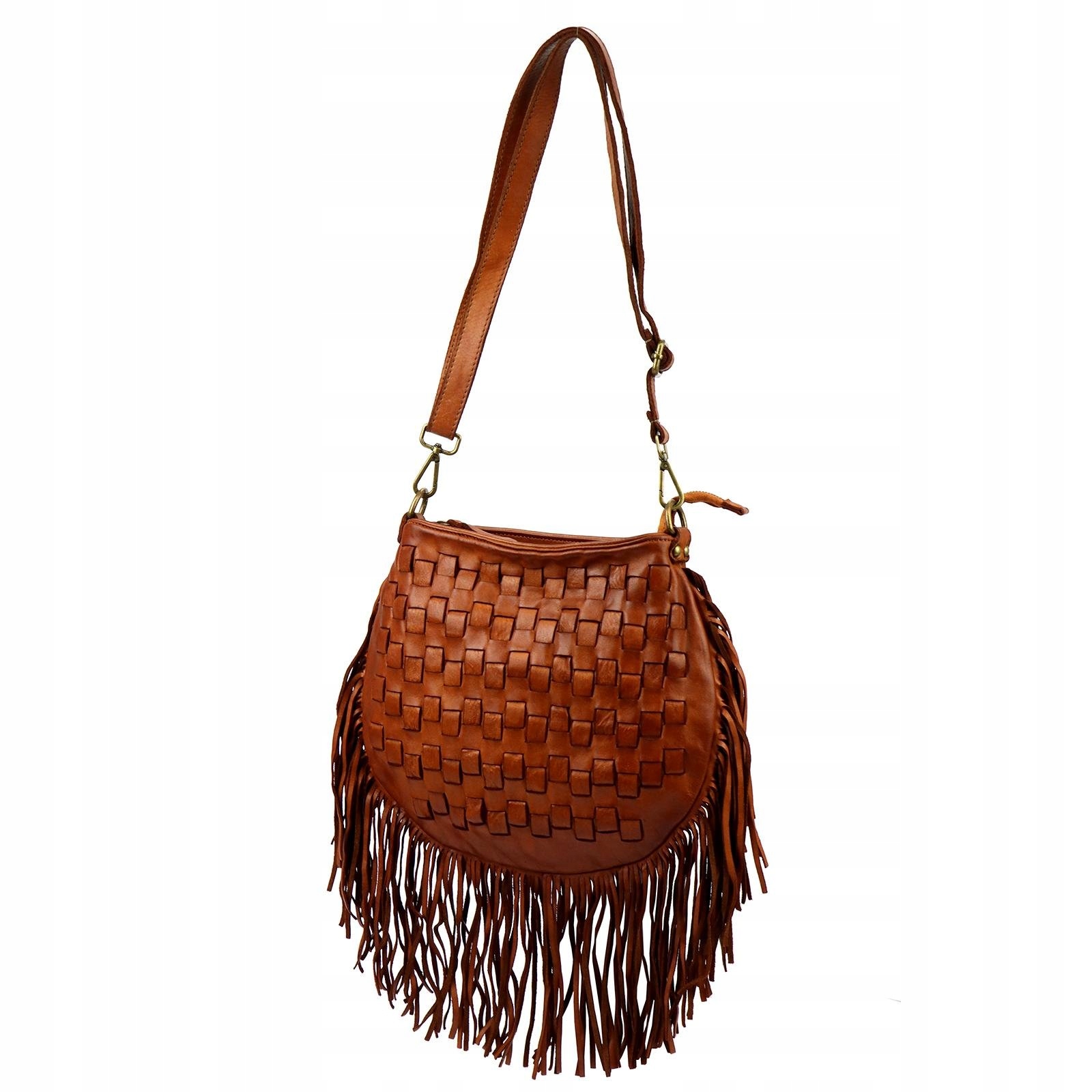 Dámská kabelka přes rameno kožená hnědá s třásněmi Vs