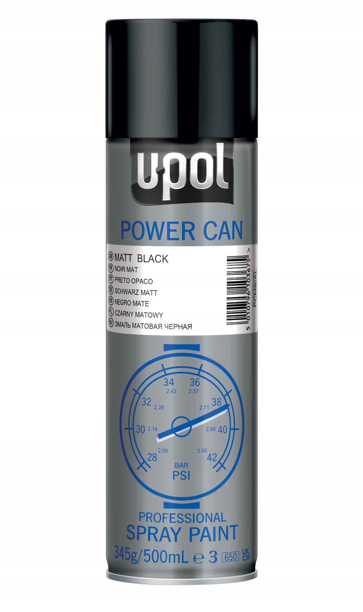 U-pol Power Can Lakier w spray 500ml Czarny Mat