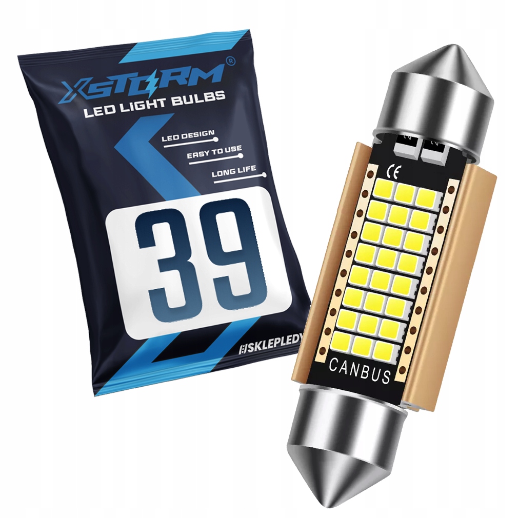 Żarówka Rurka Led 39MM C3W C5W Xstorm 24SMD Canbus Wnętrza Rejestracji