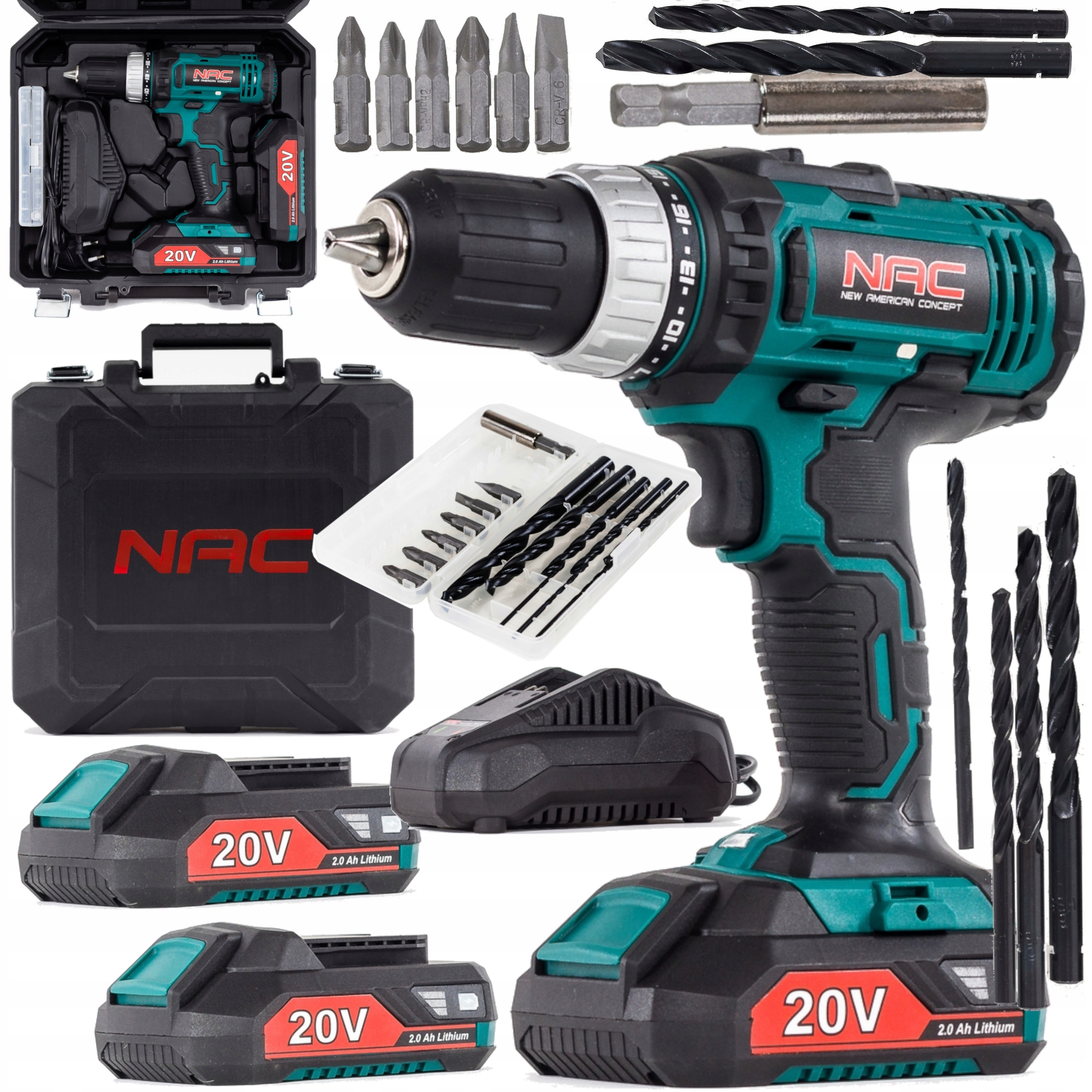 NAC WIERTARKO-WKRĘTARKA akumulatorowa 20V +2 x 2Ah