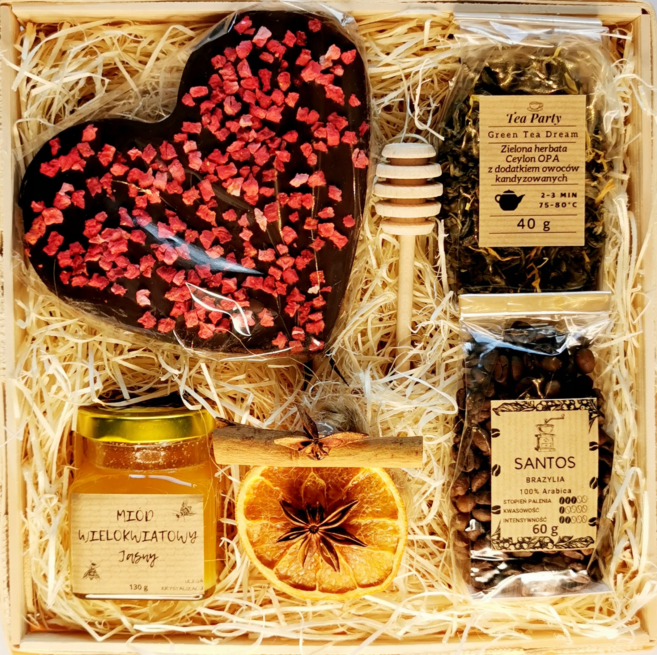 Levně Dárkový Koš Čokoláda srdce čaj káva med Sada Box Dárek