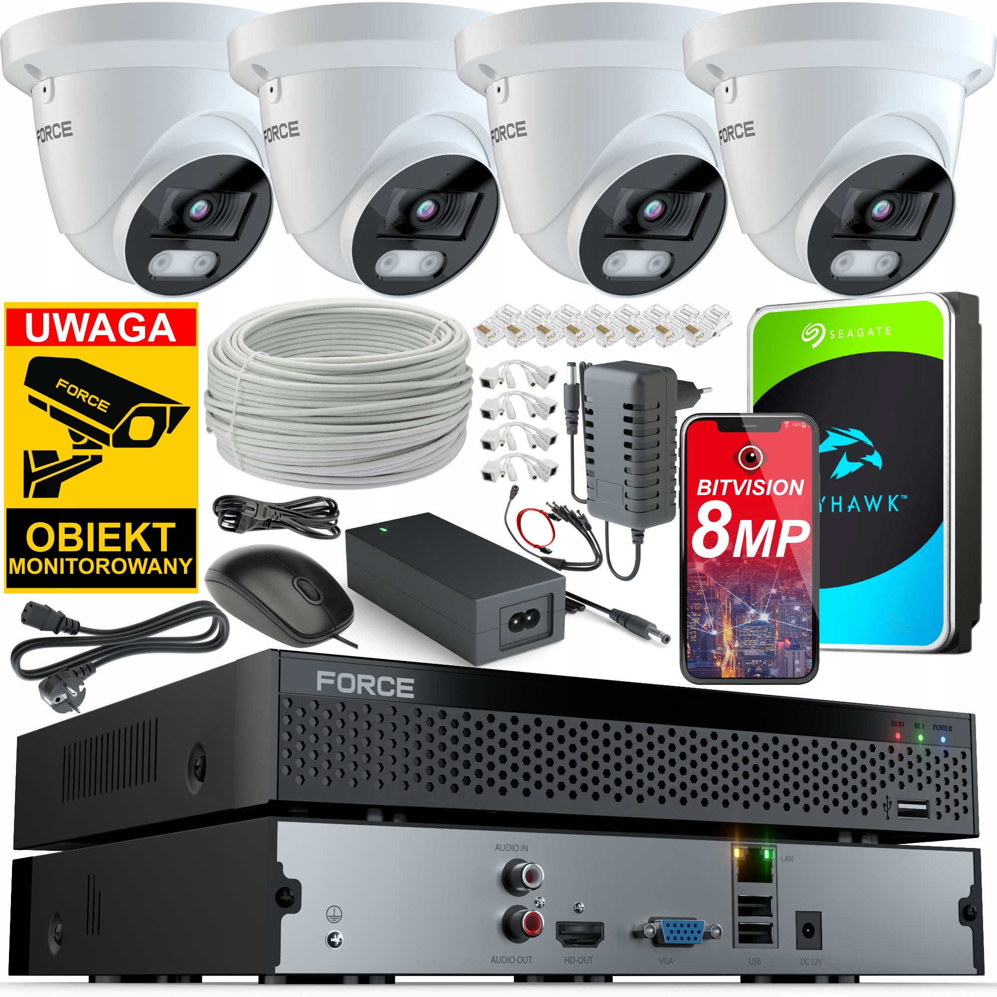Force Monitorovací sada 4x Ip kamera 8MPx 4K Aplikace Disk 1TB