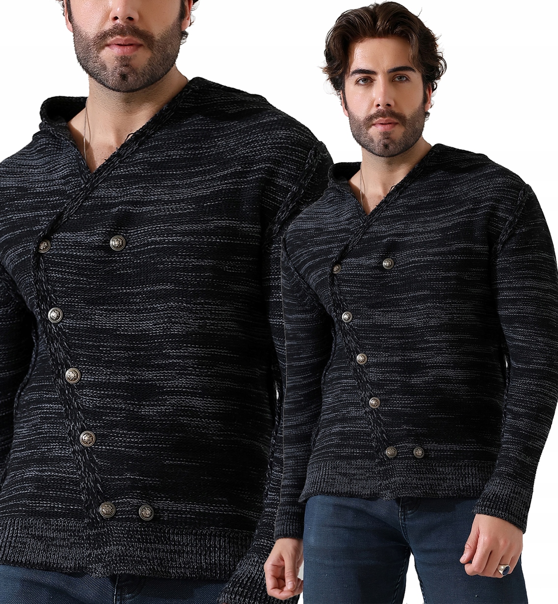 Pánský svetr s kapucí Asymetrický kardigan