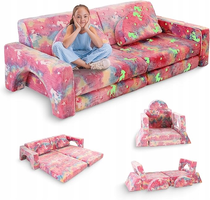 Sofa do zabawy dla dzieci piankowa 10 el. jednorożec Mks 168 × 73 × 55 cm