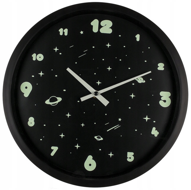 Zegar Ścienny Fluorescencyjny Motyw Kosmosu Świeci w Ciemności Tarcza 29 cm Kod producenta 79-3302