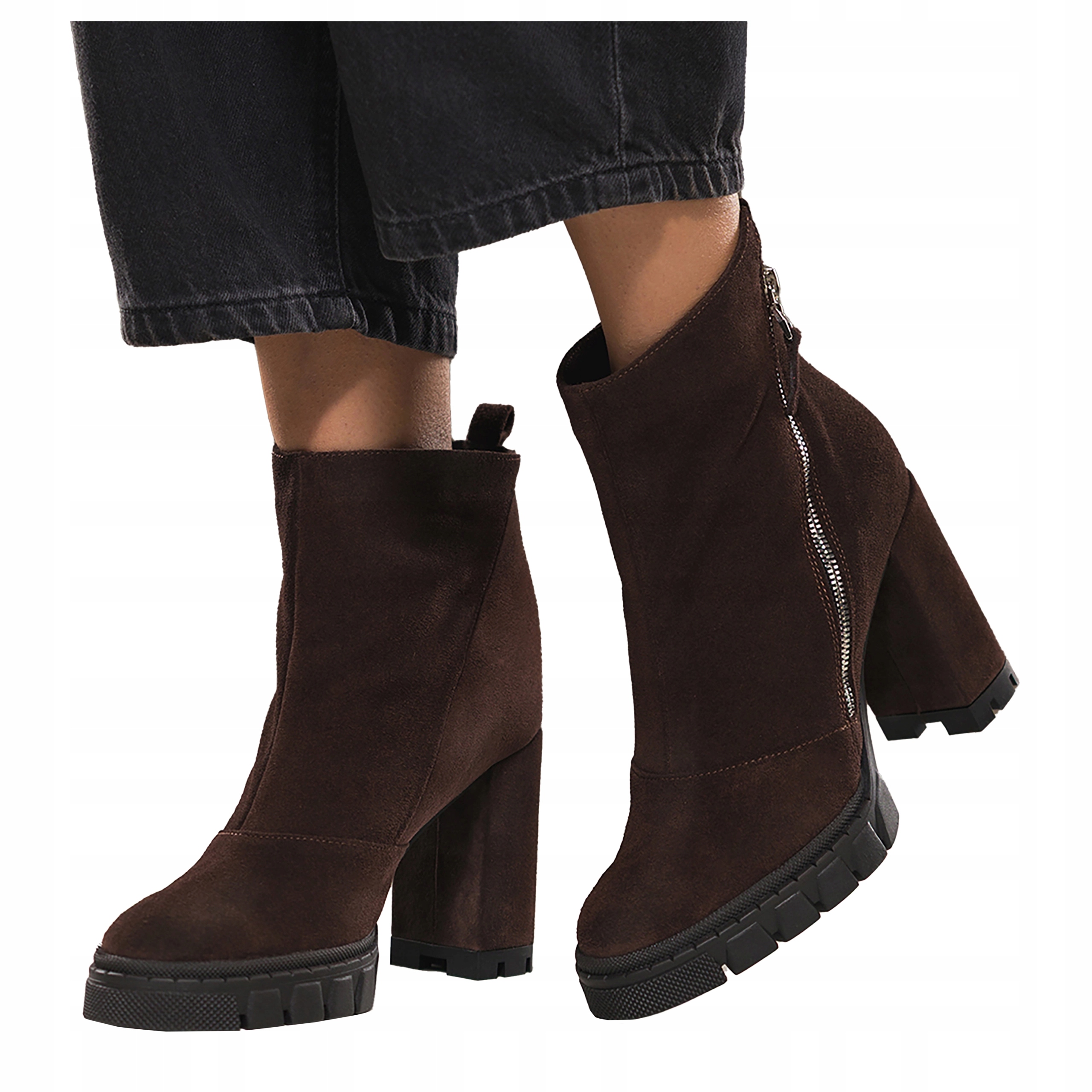 Dámské Čokoládové Kotníkové Boty Kožené Boty na Podpatku (Slupek) Módní Ozdobný Zip Velikost 39