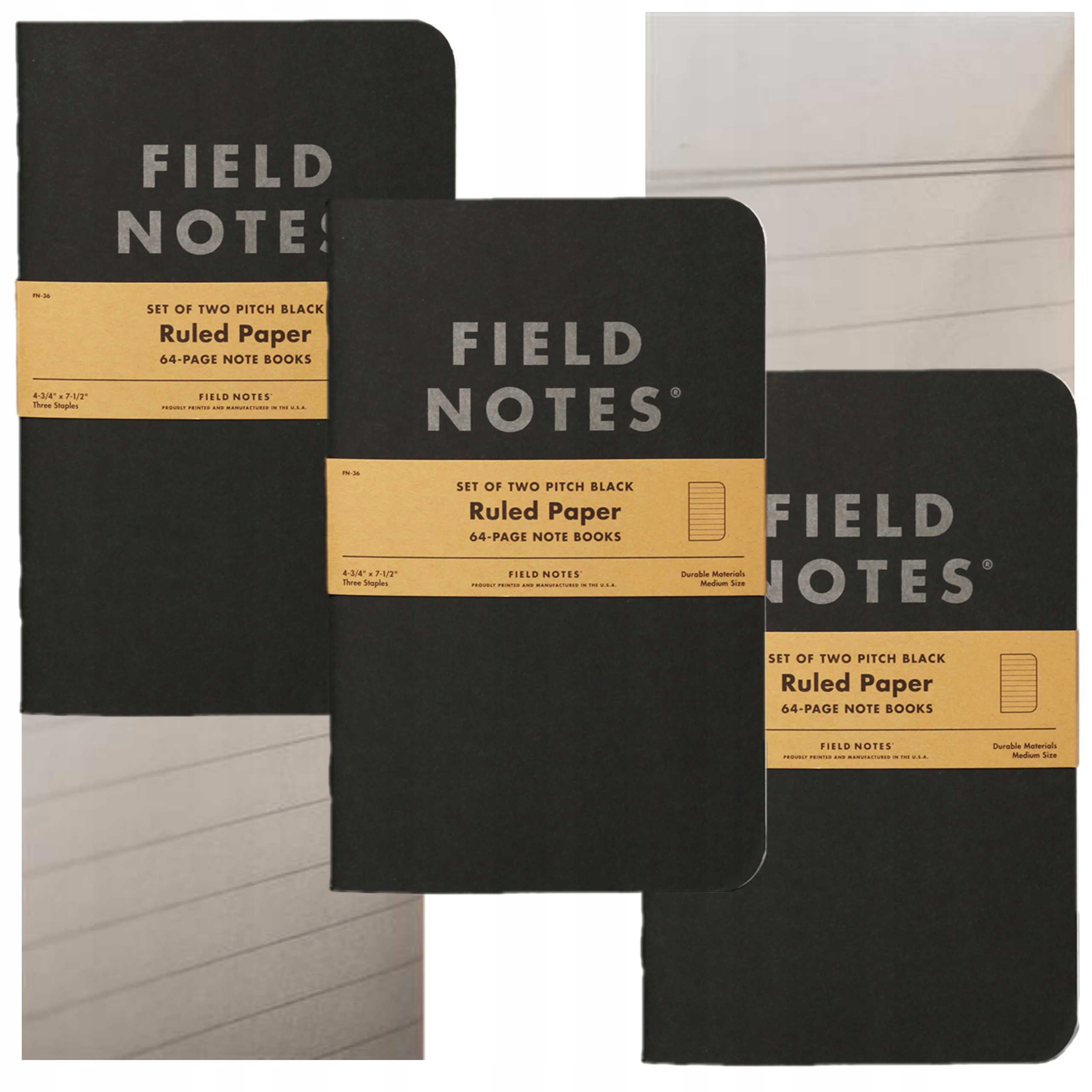Notes Field Notes Pitch Black Memo Book 3-Pack Papier W Linie 89x140mm Usa