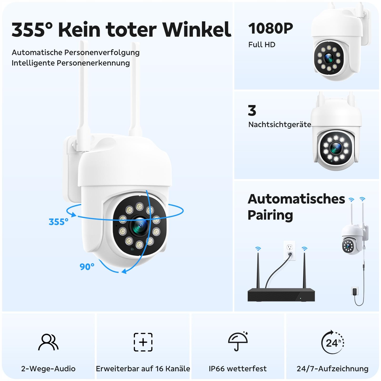 CAMPAMP Zestaw Kamer Monitoringu WLAN 24/7 16CH NVR 500GB 2W Audio — miniatura 2