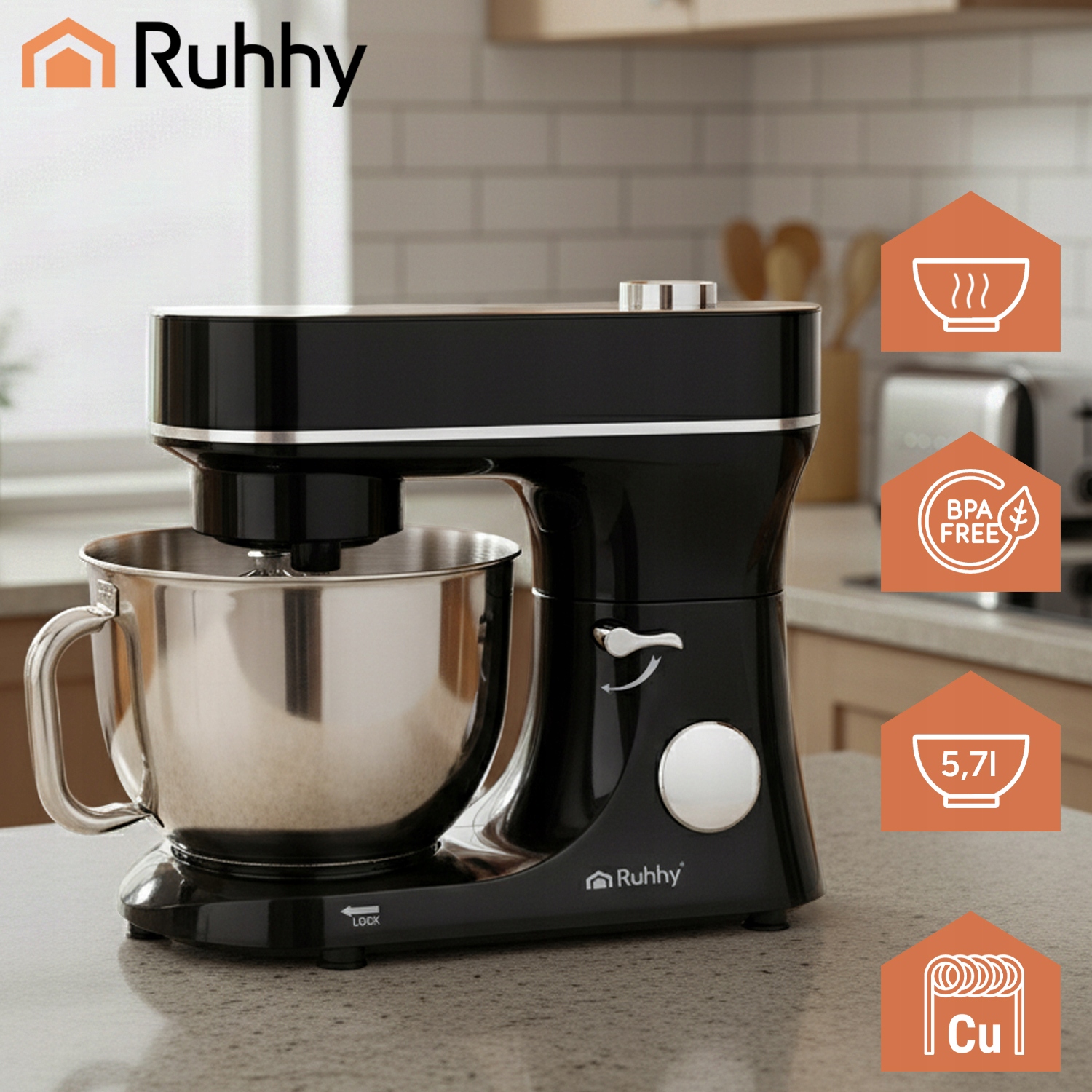 Robot Kuchenny Planetarny z Podgrzewaną Misą 5,7L Ruhhy Mikser do Ciasta Marka Ruhhy