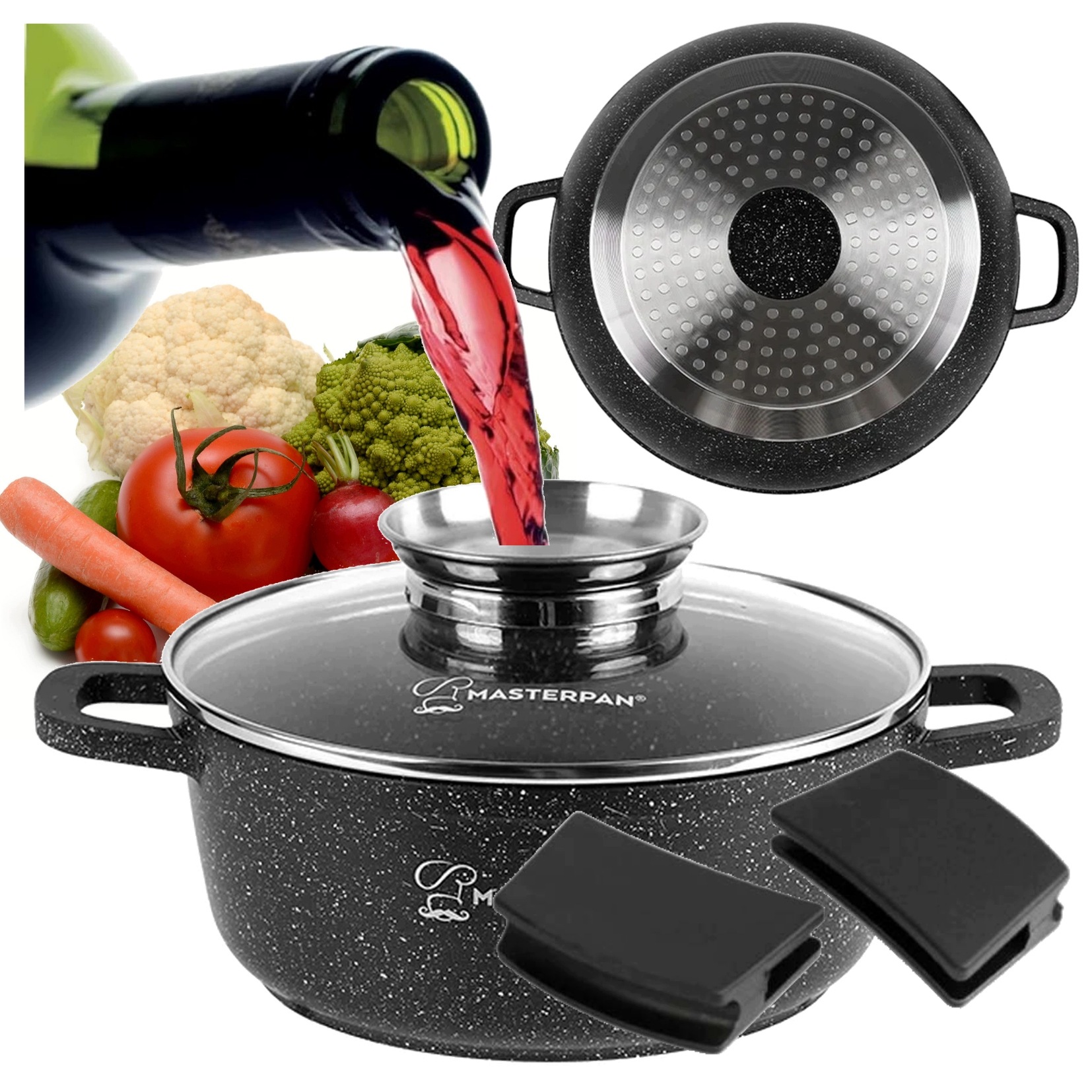 Velmi velký hrnec 28 cm 6,5 l mramorový, plynová indukce s víkem