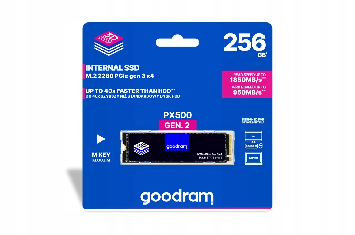 Goodram PX500 M2 PCIe NVMe 512GB M.2 PCI Express 3.0 3D NAND Interfejs M.2 PCIe