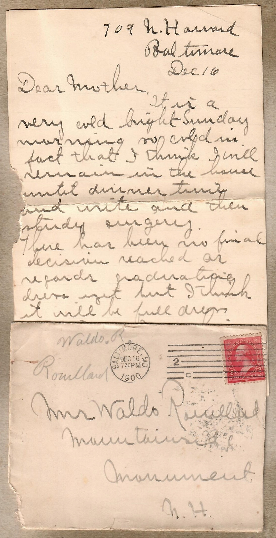 USA, 1900 r. , koperta z listem