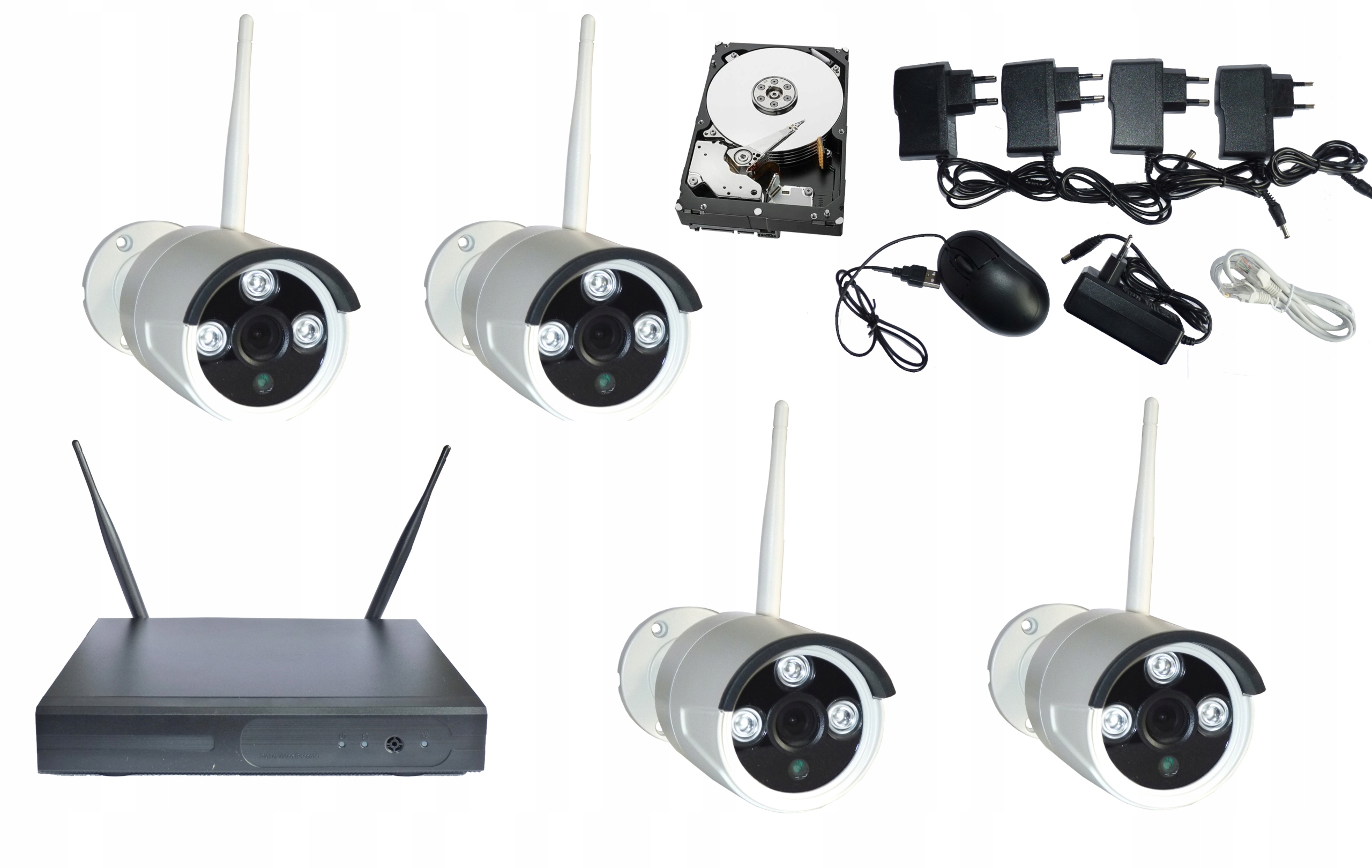 4 KAMERY monitoring ZESTAW bezprzewodowy WIFI HD