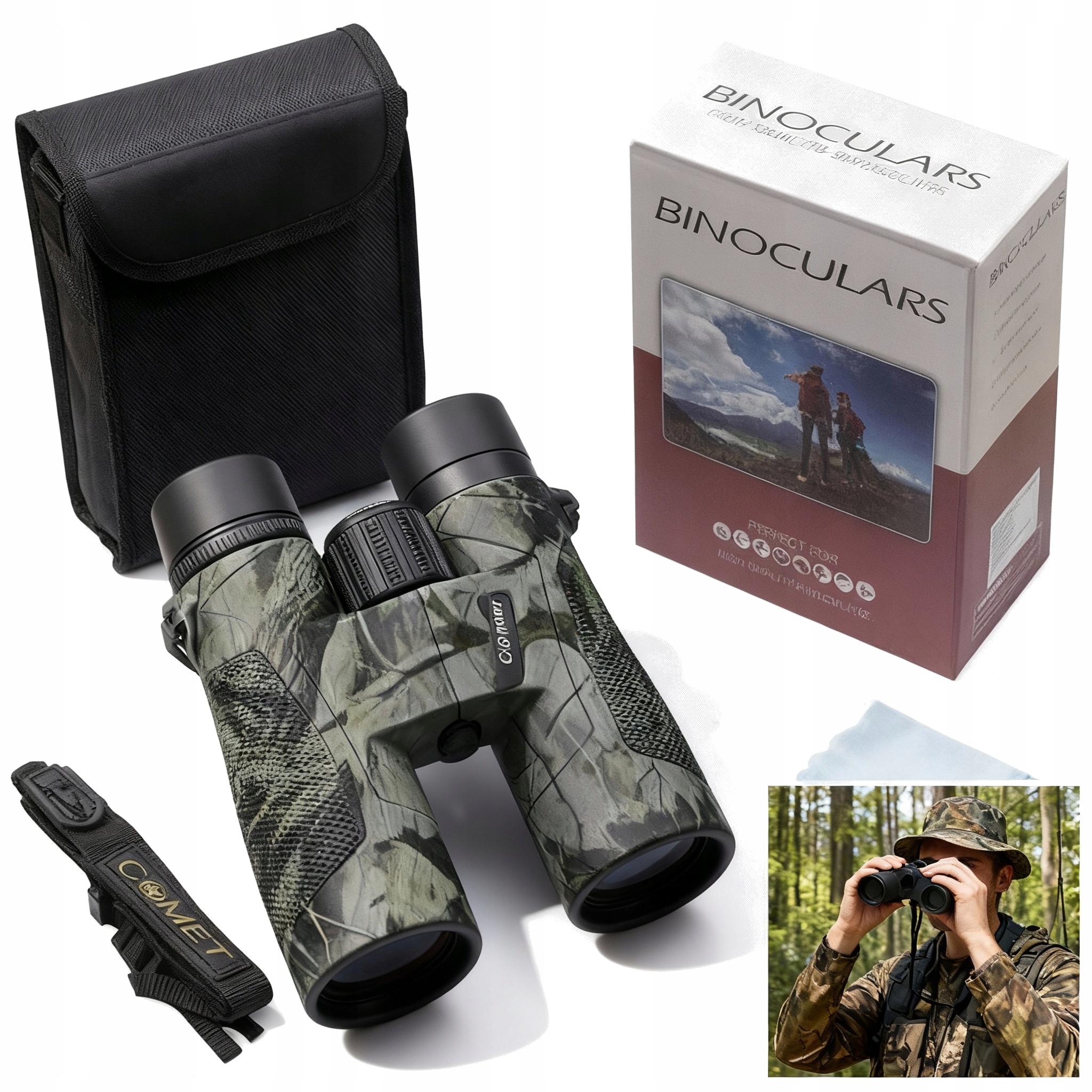 Lornetka 10x42 camo myśliwska turystyczna BaK-4 Fmc wodoodporna kompaktowa