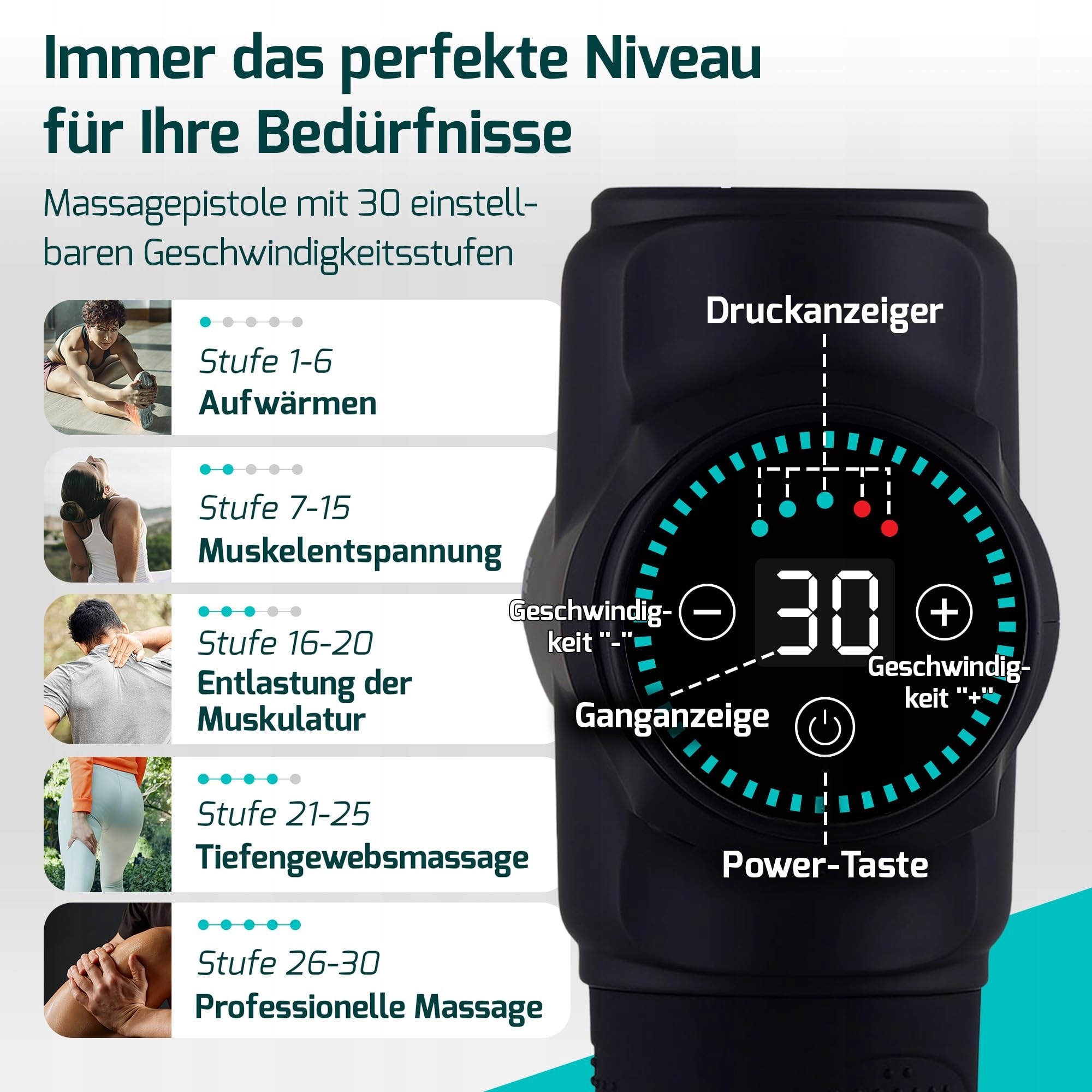 FITAGE Pistolet Do Masażu Cichy 30 Prędkości 12 Końcówek Na Ciało — miniatura 2