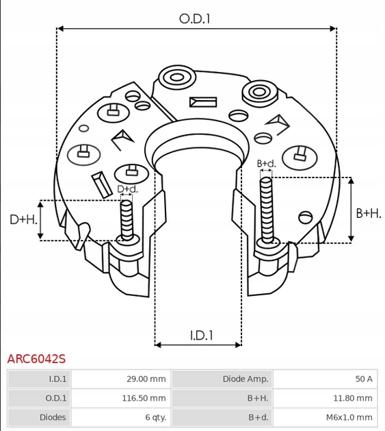 Mostek diodowy alternatora ARC6042S Producent części AS-PL