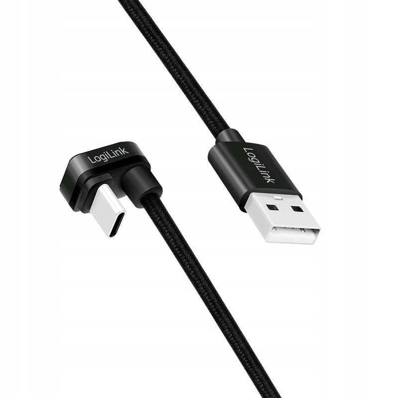Logilink CU0193 Kabel Usb 2.0 Type-C C/M kątowy na Usb-a/m aluminium czarny
