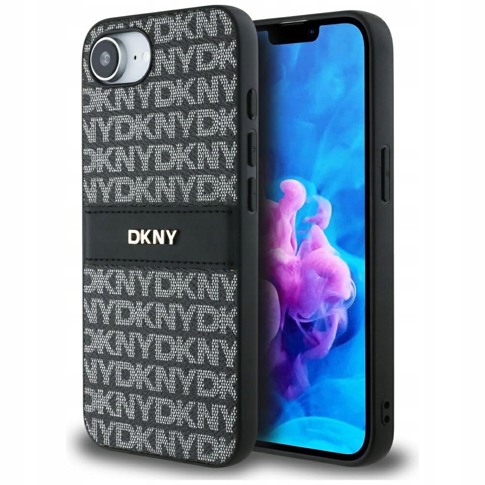 Dkny Pouzdro Repeat Texture Pattern with Tonal Stripe pro iPhone 16e černé
