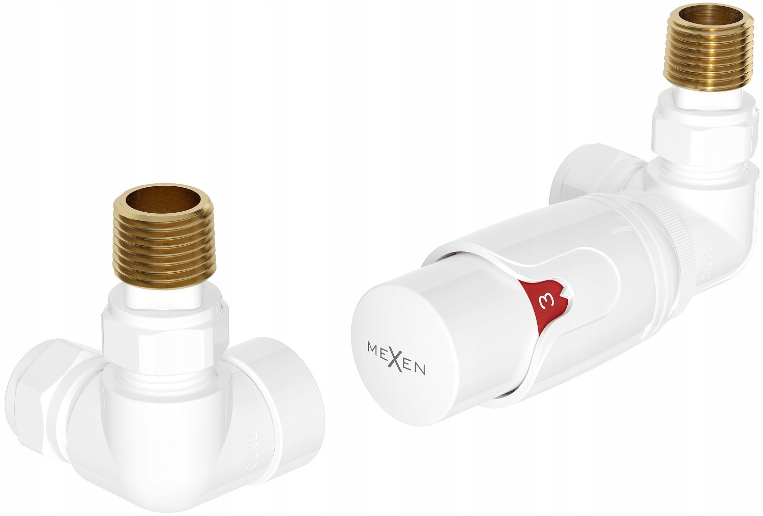 Termostatický radiátorový ventil 1/2" axiální, hlavice Mexen G00 bílá