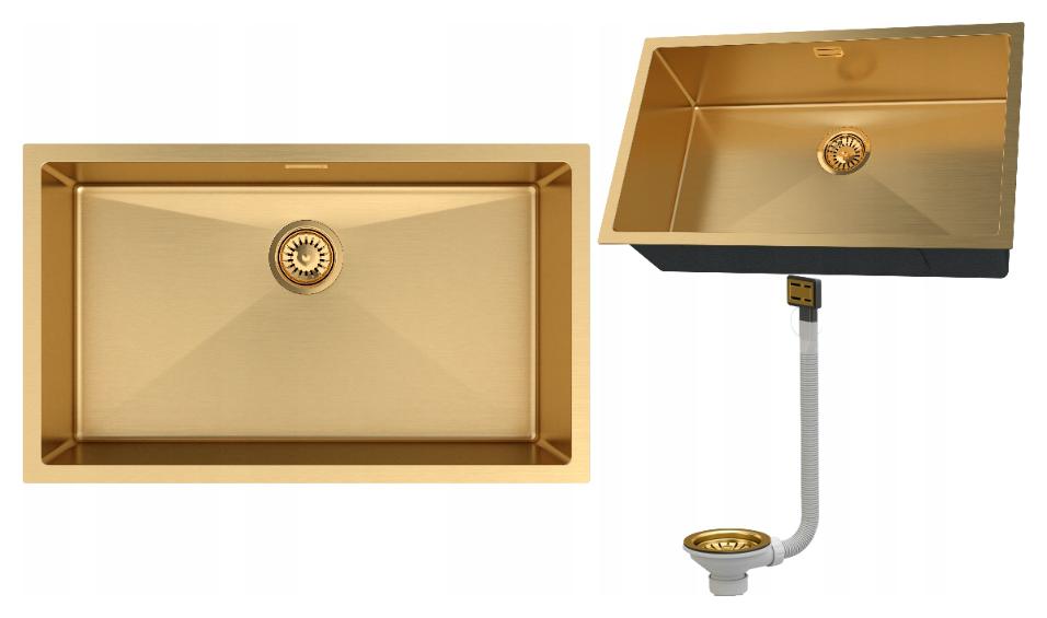 Ocelový Dřez Velká Vana Pod Desku Jednokomorový Zlatý SILVO75