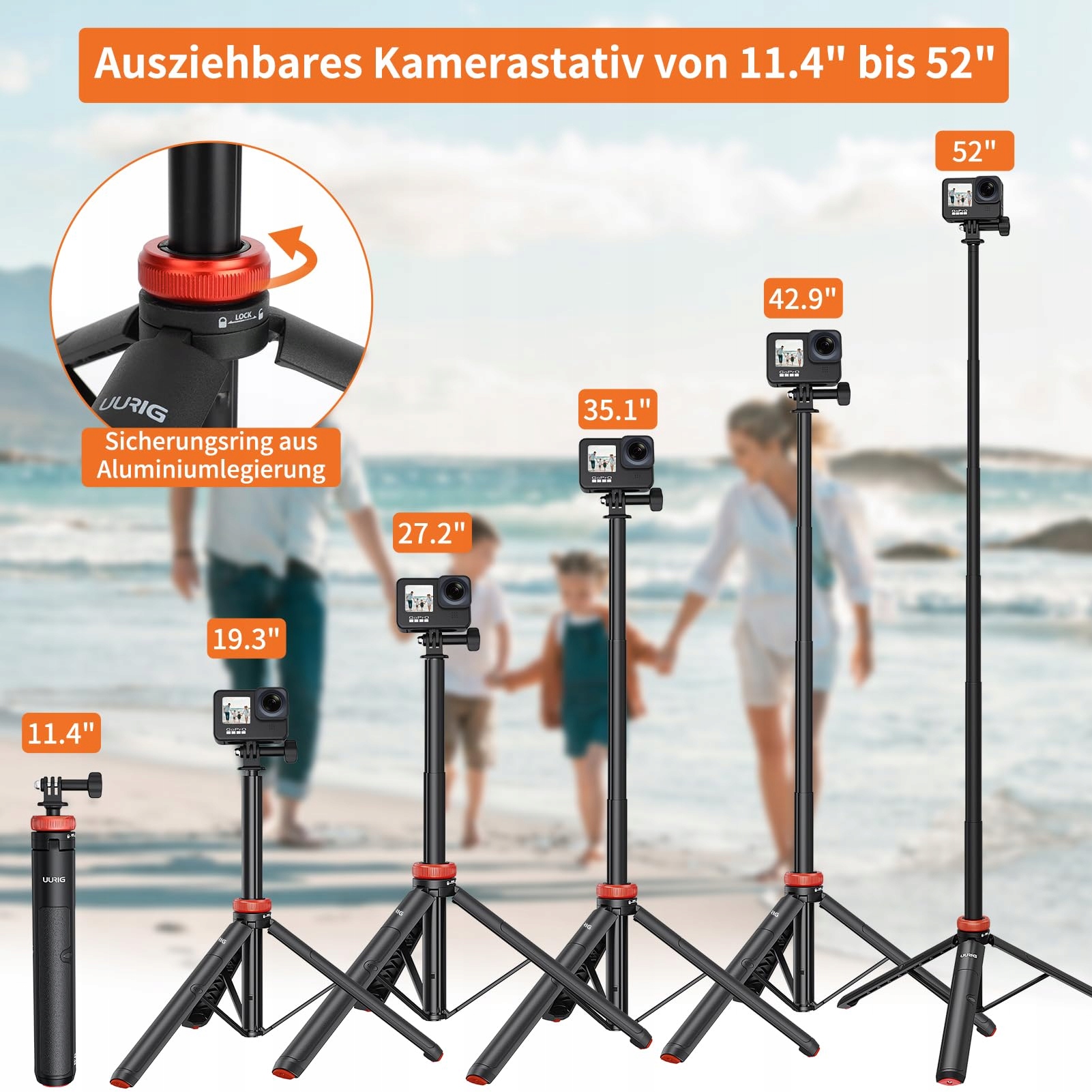 VRIG Selfie Stick Statyw 130cm Niewidoczny Do GoPro DJI Insta 360 — miniatura 3