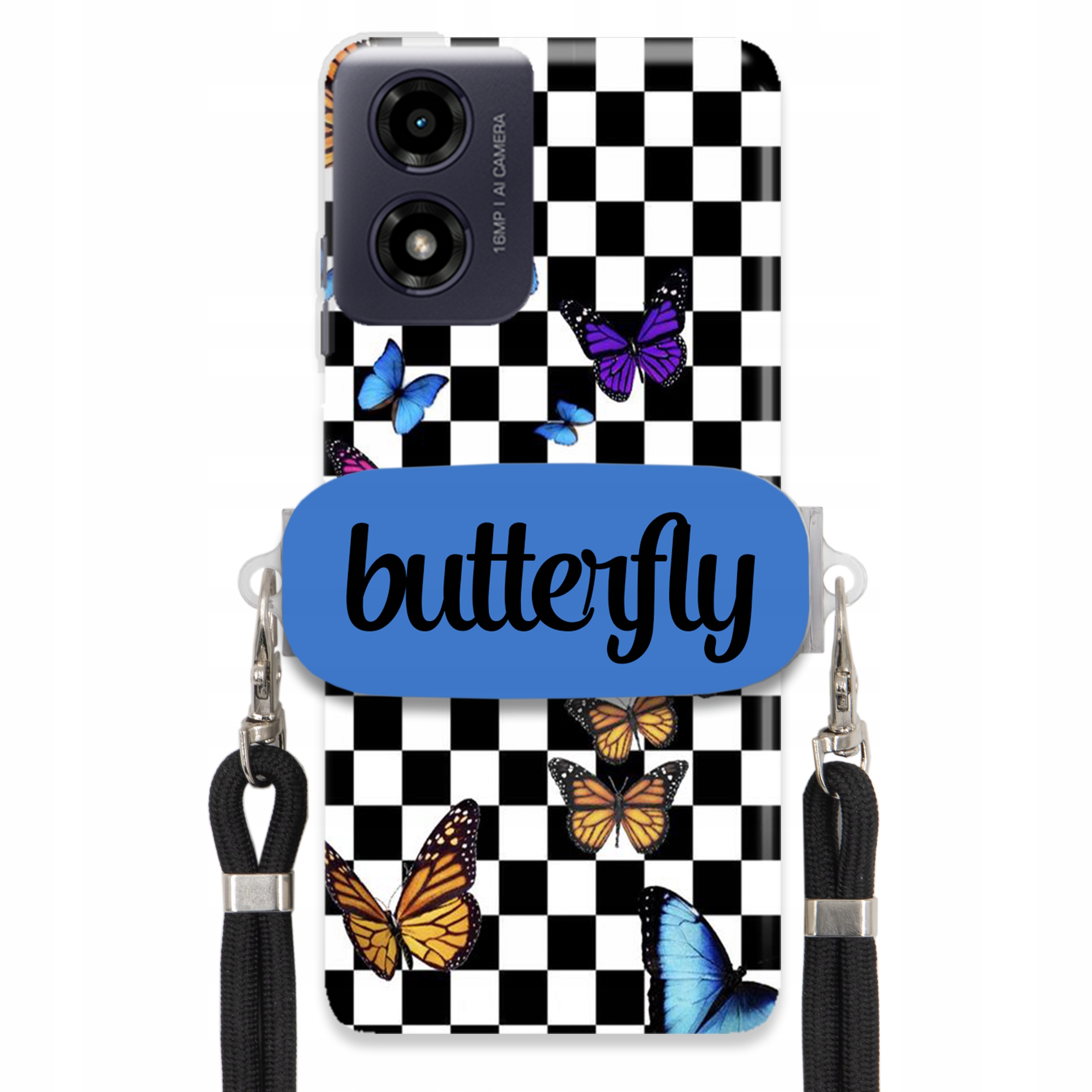 Puzdro Na Motorola G04 Puzdro Obdĺžnikový Držiak Čierne Vodítko Butterfly Motýle