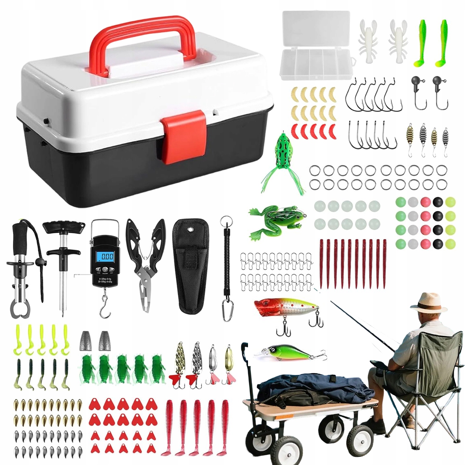 Zestaw Skrzynka Wędkarska 213 Akcesoriów Spławik Feeder Grunt Spinning