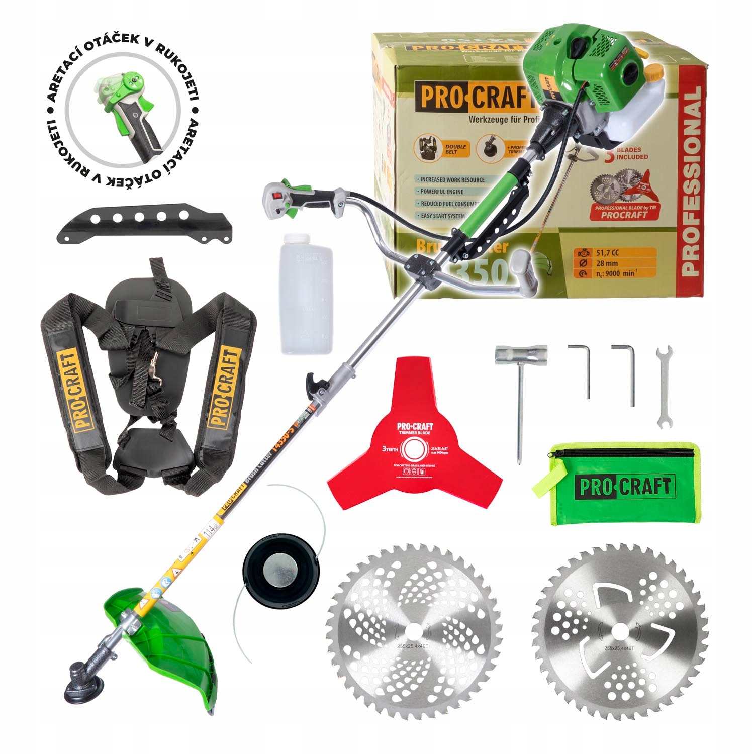 Benzínový krovinorez Procraft T4350-S s deliteľným hriadeľom