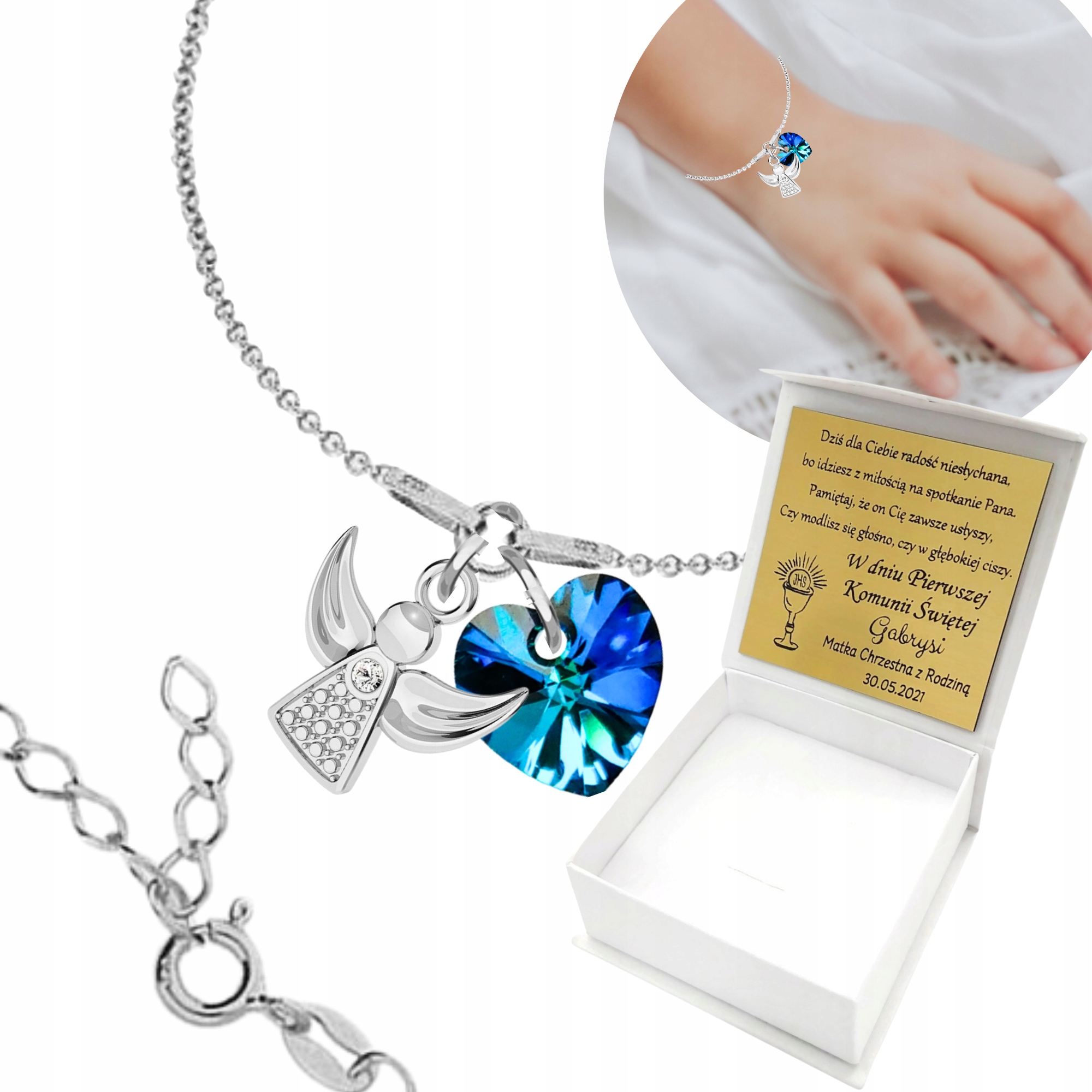 Náramek pro holčičku Anděl Svaté Přijímání Gravírování Dárek Stříbro 925