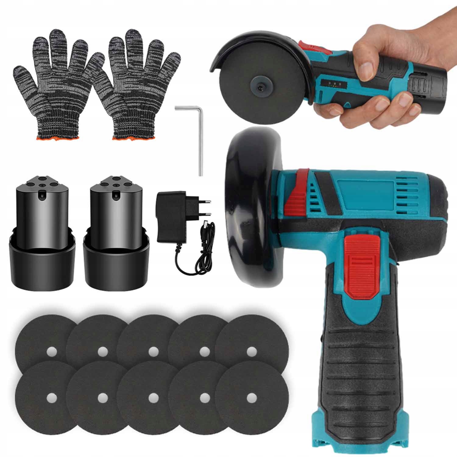 Úhlová Bruska Akumulátorová Bezkartáčová Mini Gumová 2xAKU 10x Kotouč