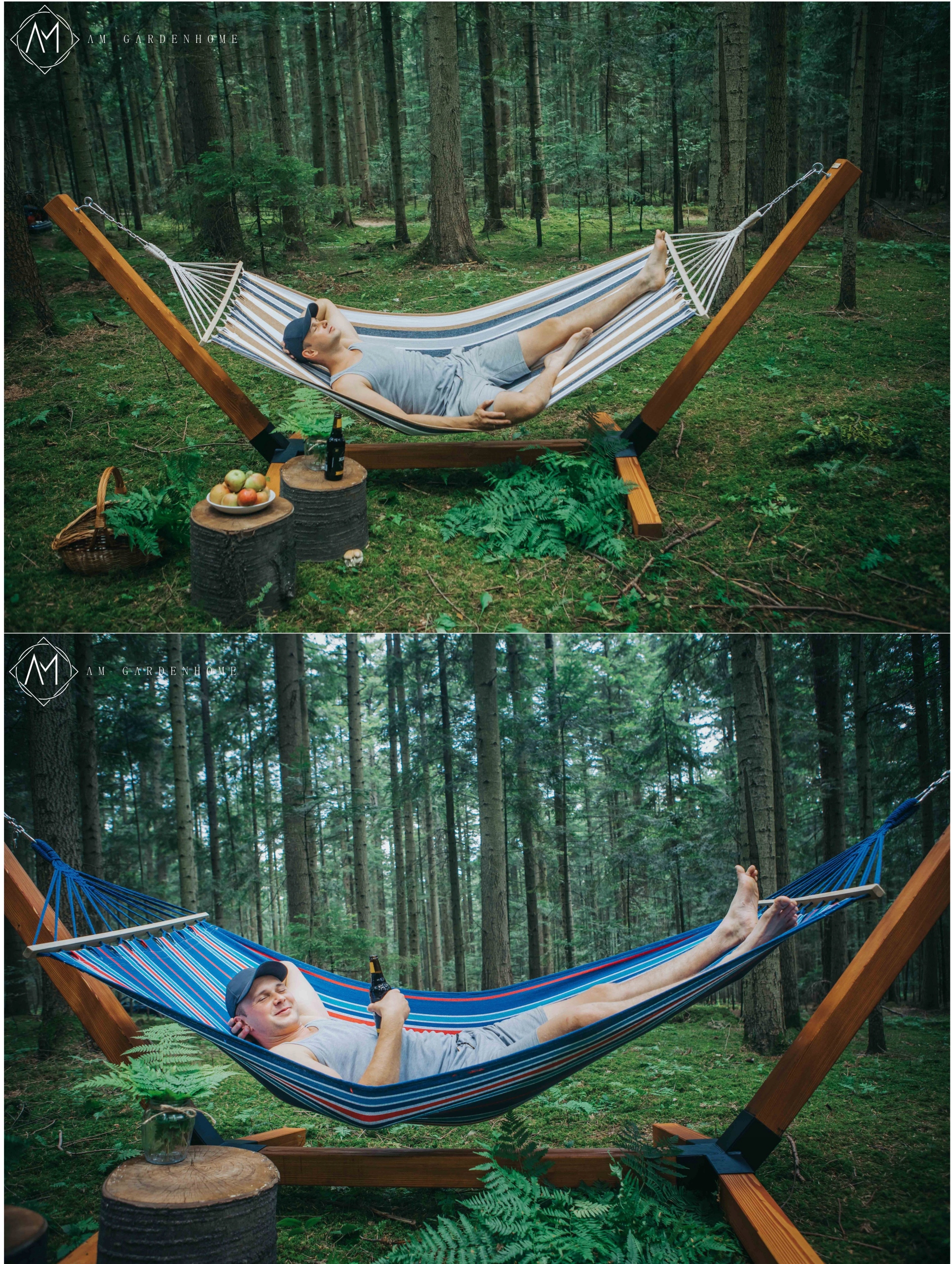 STELAŻ + HAMAK Z DRĄŻKIEM KOMPLETNY ZESTAW LEŻAK PREMIUM MASYWNY XL 10x10cm Rodzaj hamak z drążkiem