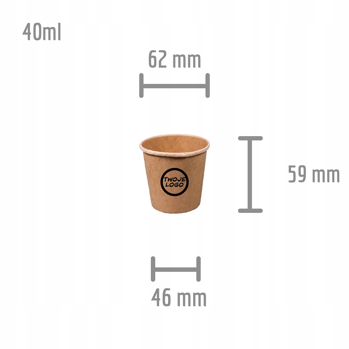 Papírové Kelímky Kraft 40 ml s potiskem logem – bez plastu – 1000 kusů