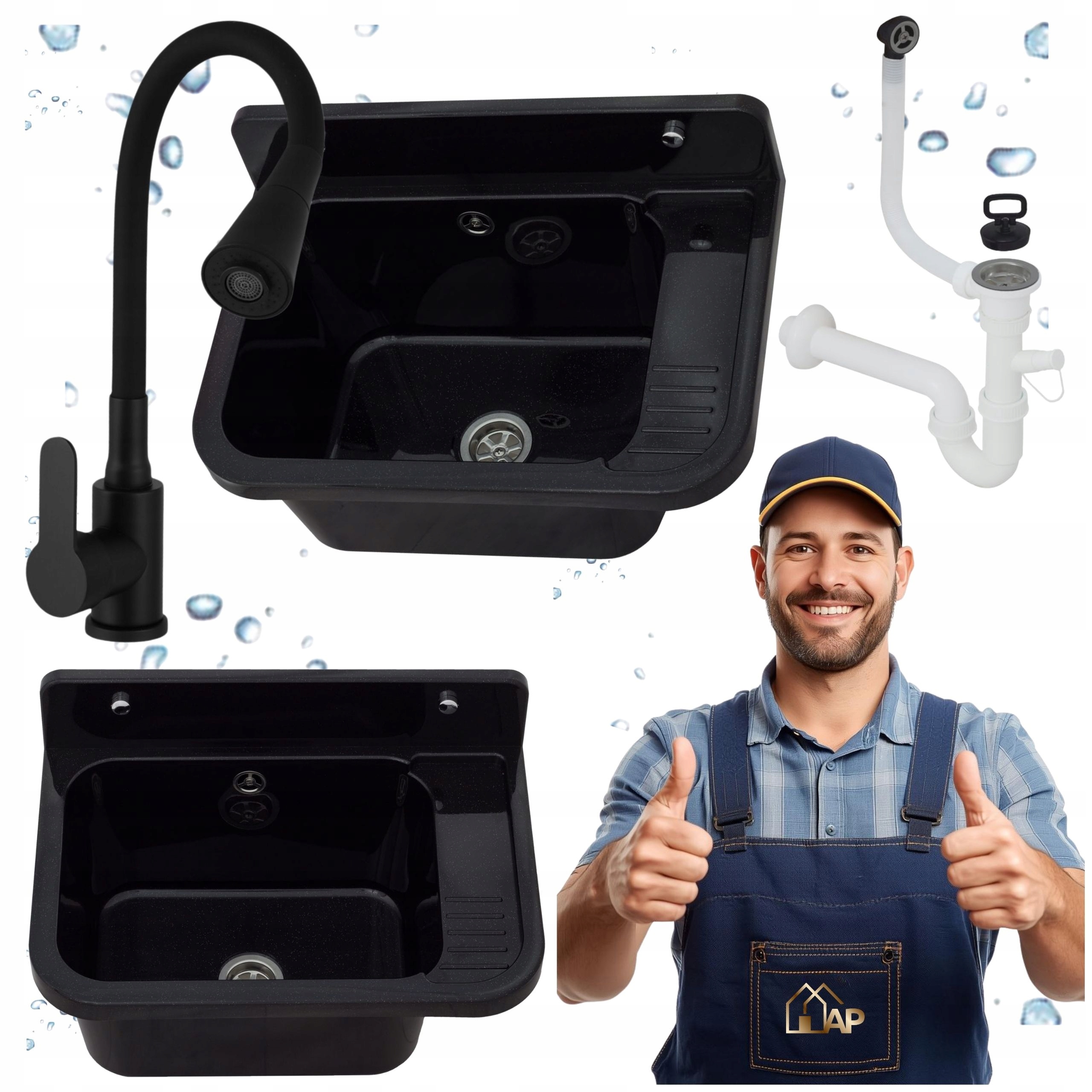 Technický Dřez Pracovní Garáž Kotelna Baterie Flexibilní Ramínko Černá