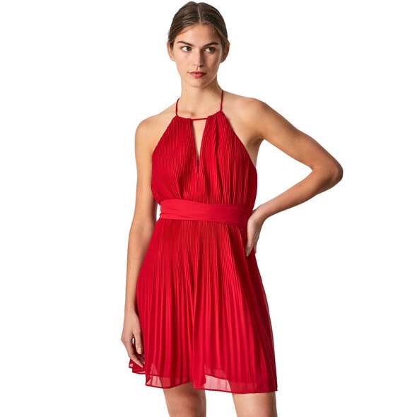 Šaty plisovaná červená s páskem Pepe Jeans S