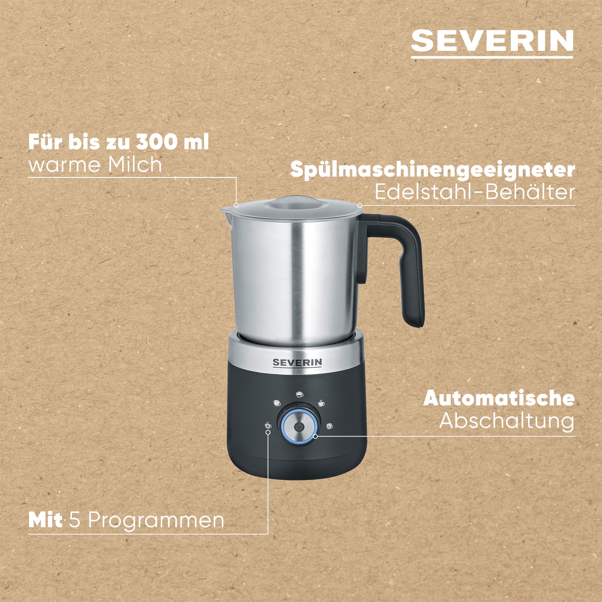 SEVERIN Elektryczny Spieniacz Do Mleka Czarny Srebrny — miniatura 5