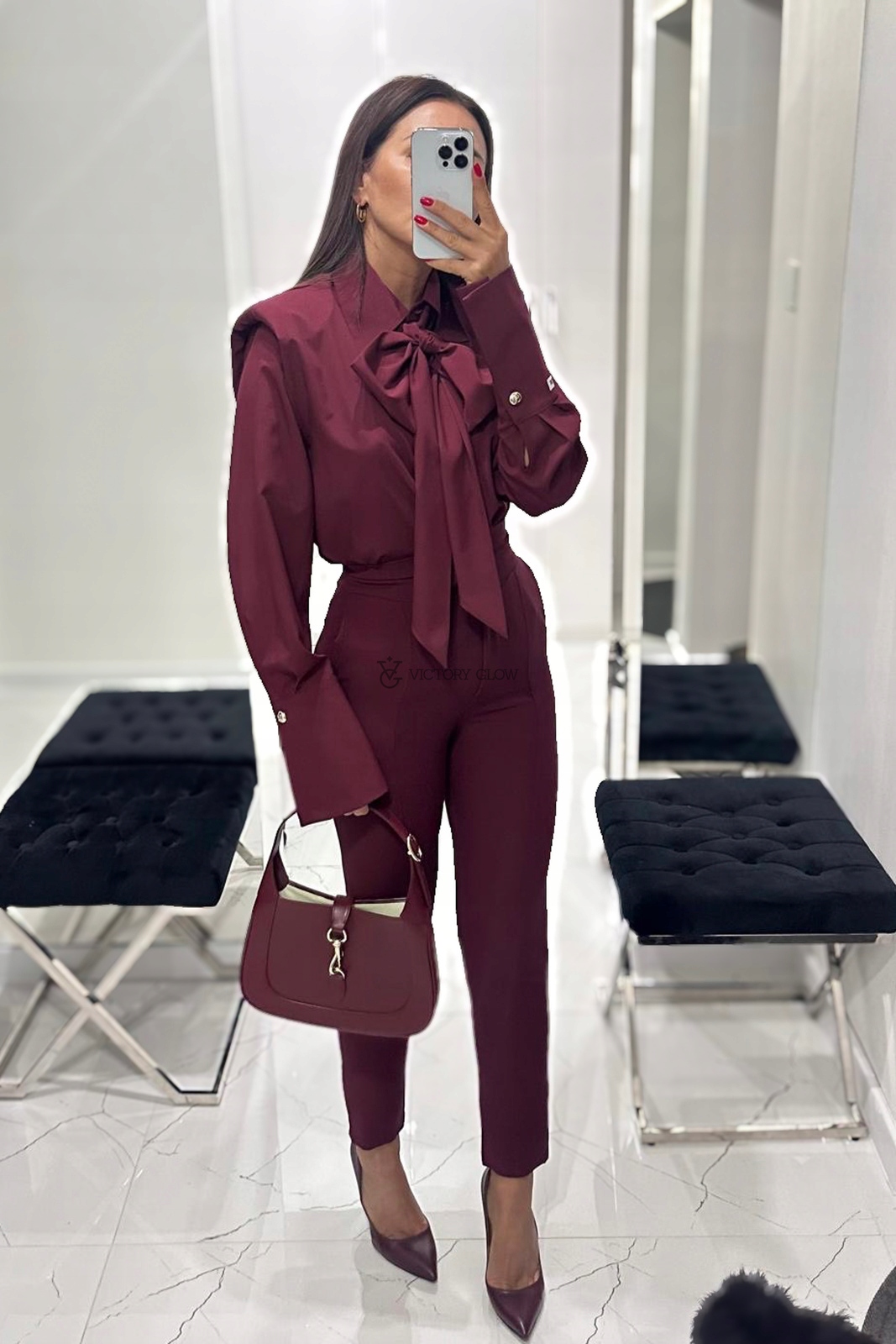 Elegantní Dámské Doutníkové Kalhoty Bordové Barvy S Belluci