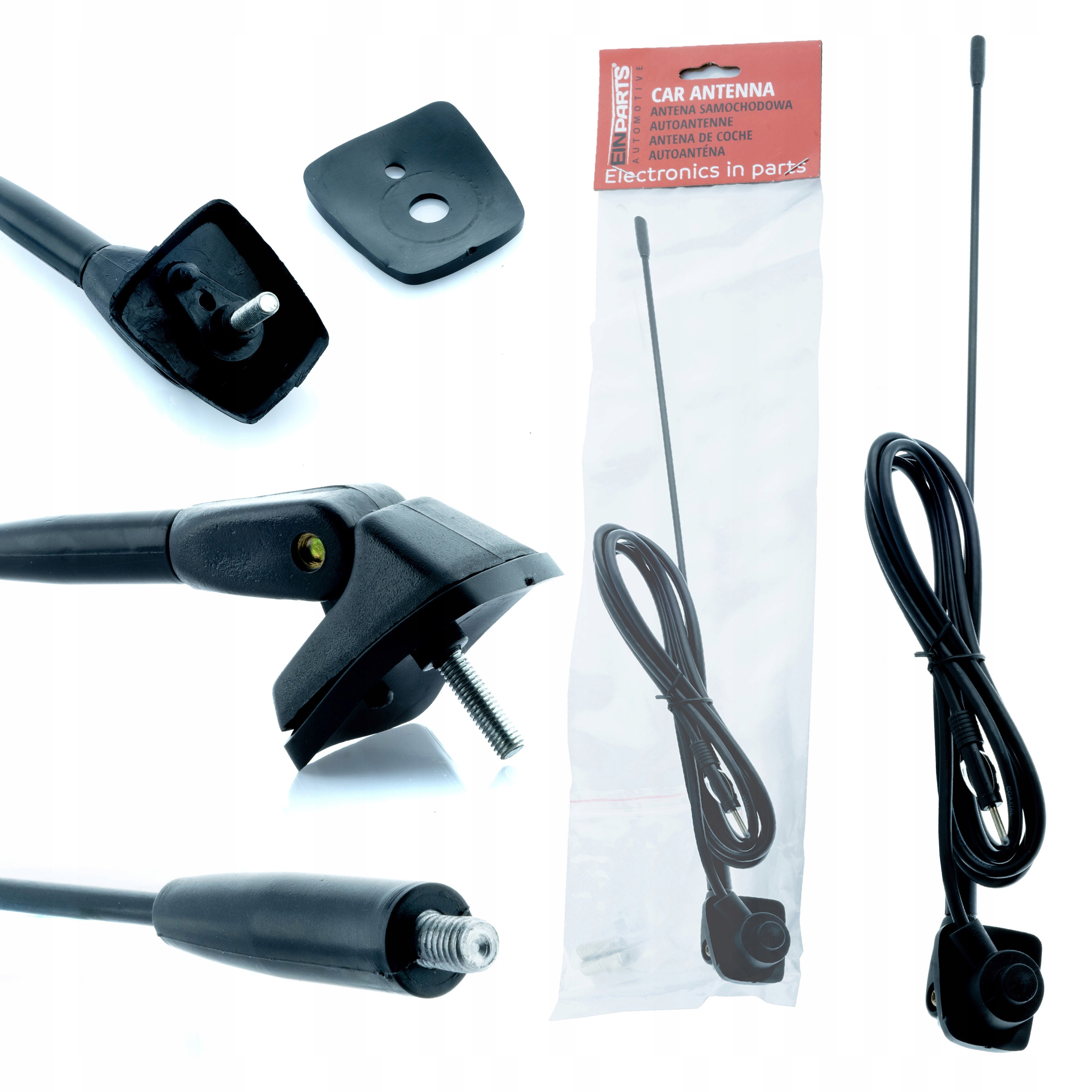 UNIWERSALNA ANTENA SAMOCHODOWA REGULOWANA PODSTAWA DACHOWA KABEL DIN