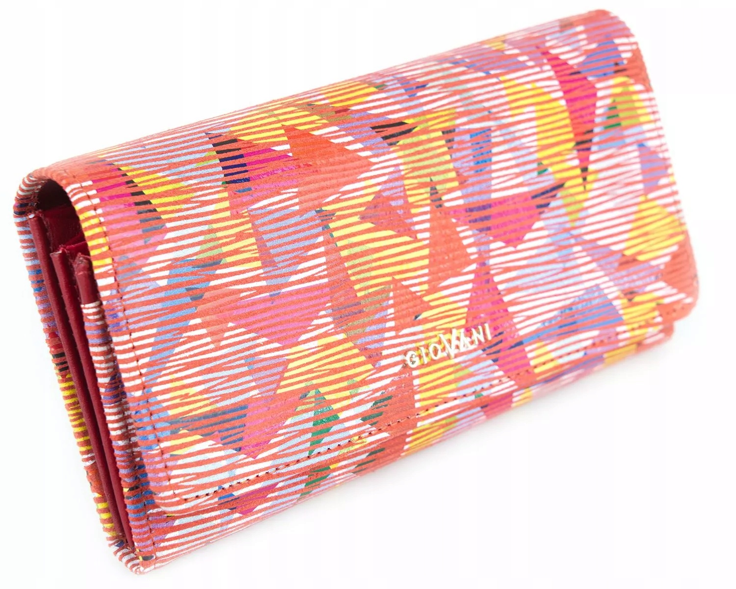 Kožená velká dámská peněženka Orquidea Giovani Rfid, trojúhelníky, červená