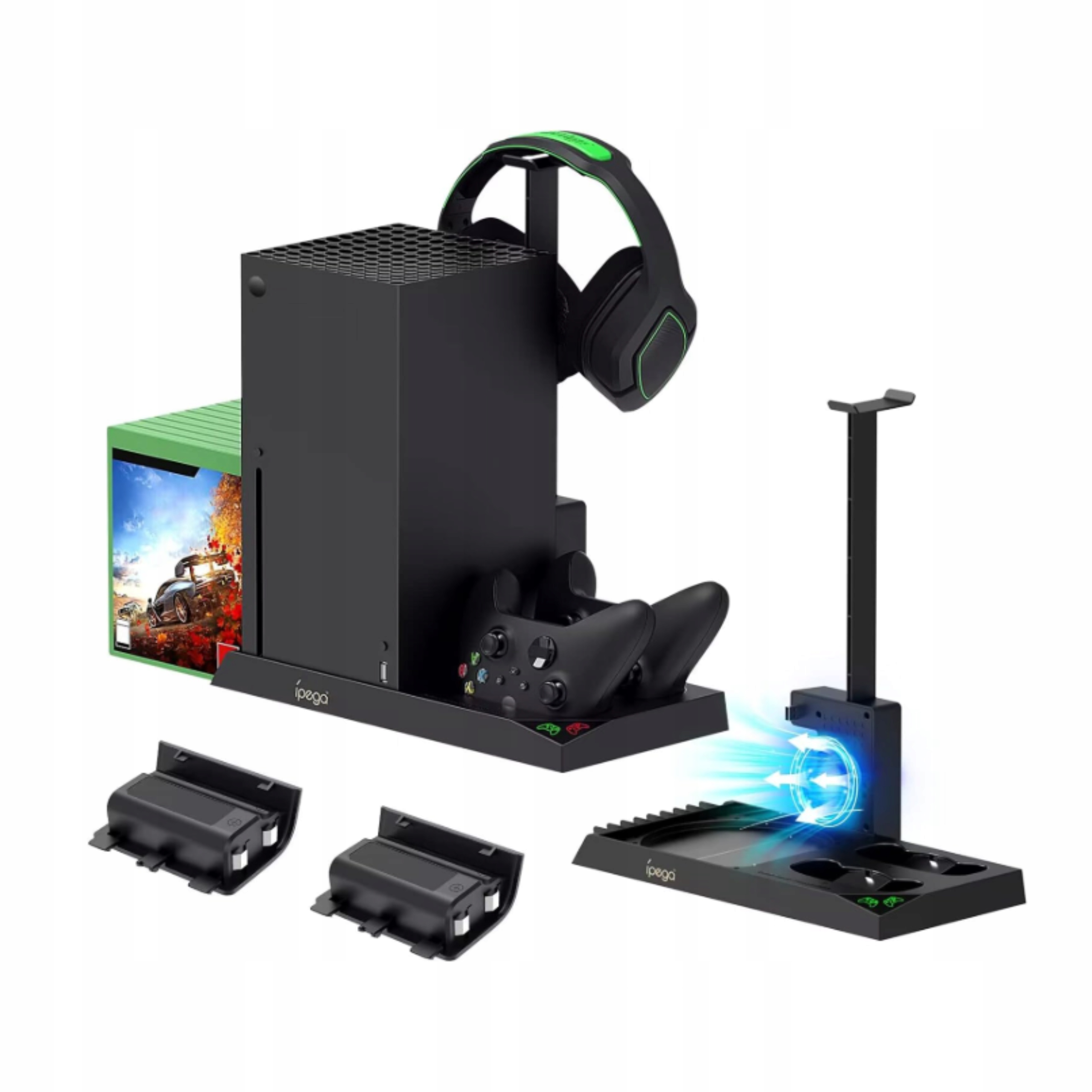 Stacja Ładująca Chłodząca Uchwyt Na Słuchawki 4w1 Organizer Na Gry Czarny