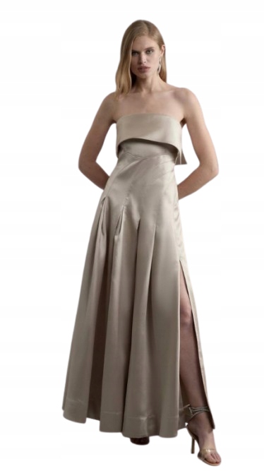 Karen Millen Saténové Šaty Maxi Bez Ramen S Rozparkem 40 B1F