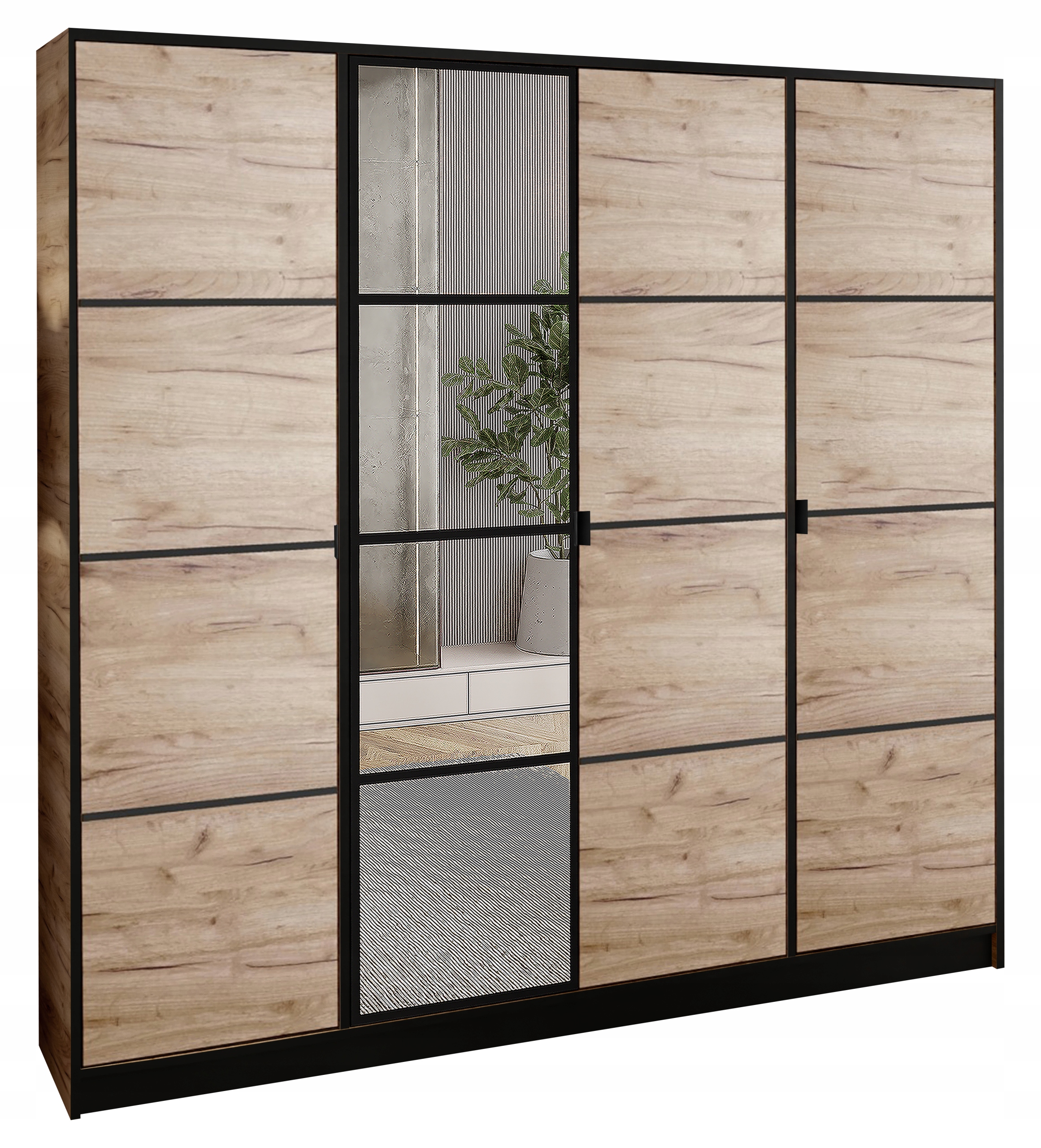 Skříň Lumi 207 4D Dub Craft se zrcadlem Eden Vzor 2 úchytka černá