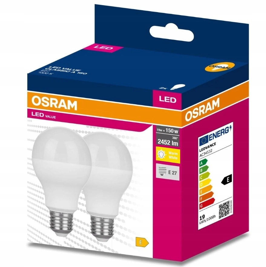 Żarówka VALUE LED 19W = 150W E27 3000K Osram 2pack